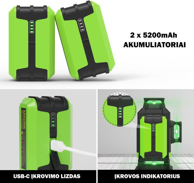 Huepar LS04CG 4D lazerinis nivelyras su akumuliatorium - Image 3