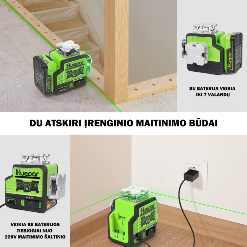 Huepar P04CG 4D lazerinis nivelyras su akumuliatorium - Image 2