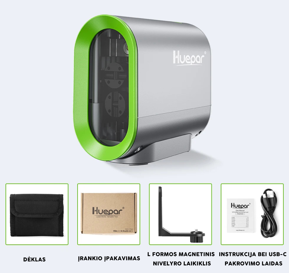 Huepar Y011G 2D kryžminis lazerinis nivelyras